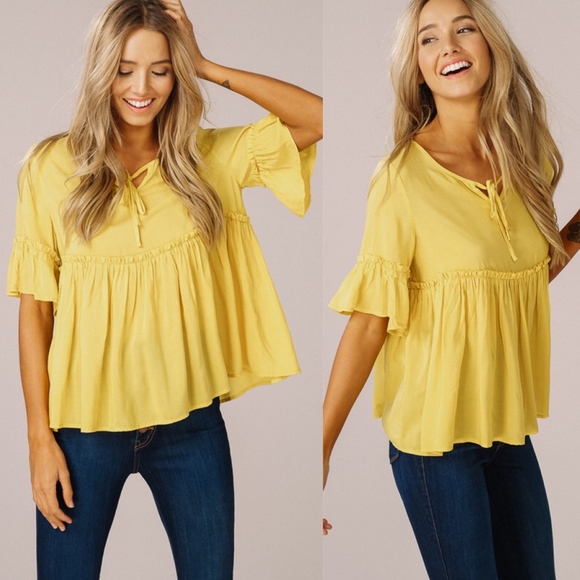 JORDAN Babydoll Top - MUSTARD - Picture 2 of 3